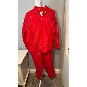 Studio Works Red Nylon Tracksuit Set Jacket Pants Women's Size M